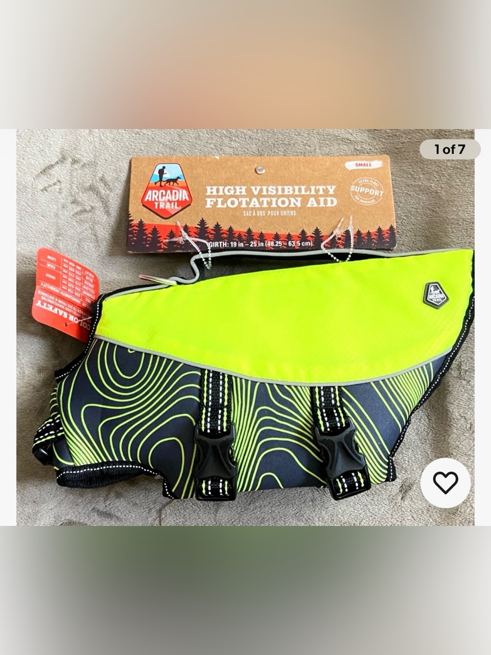 Arcadia High Visibility Neon Yellow Dog Life Jacket - Small